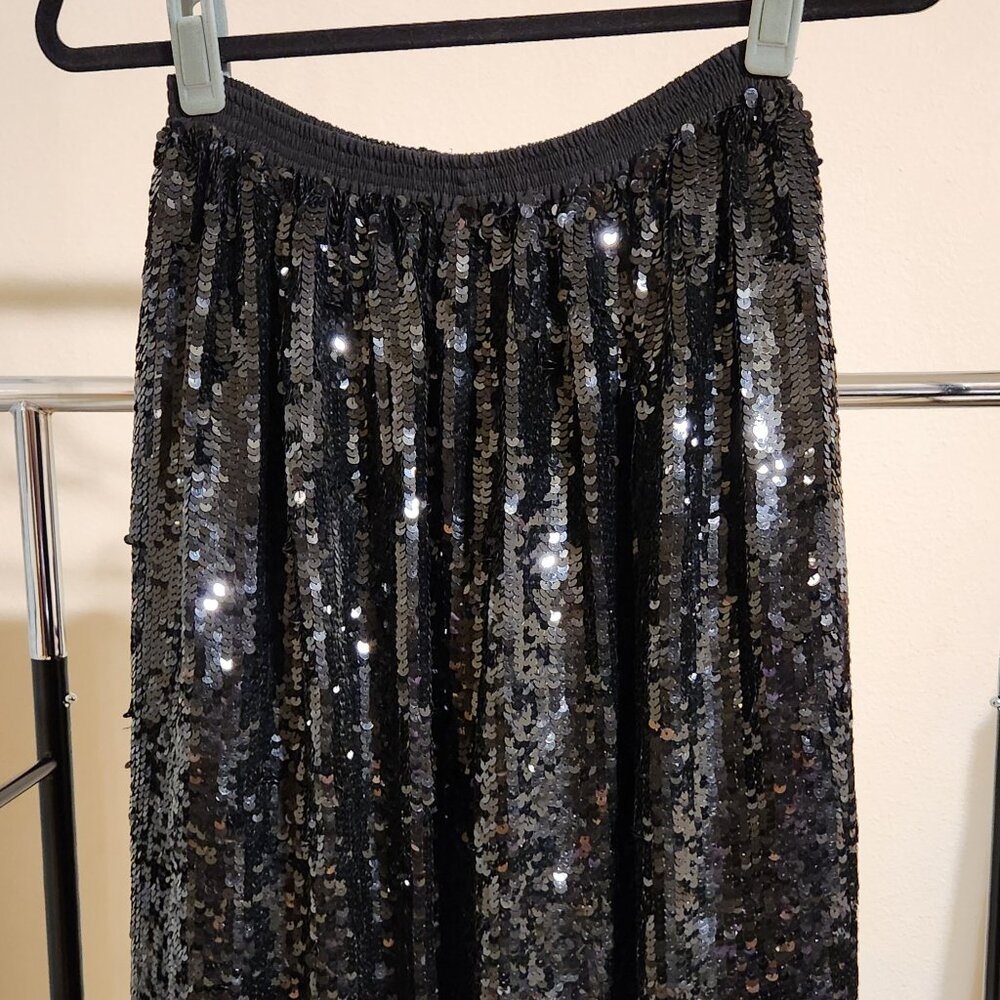 Oleg Cassini Black Sequin Long Skirt